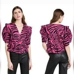 ** RAHI pink and black zebra print Diana puff sleeve crop top**